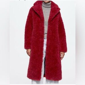 Mango Deep Red Teddy Jacket size XXS NWT